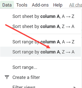 Sort Range by Column A