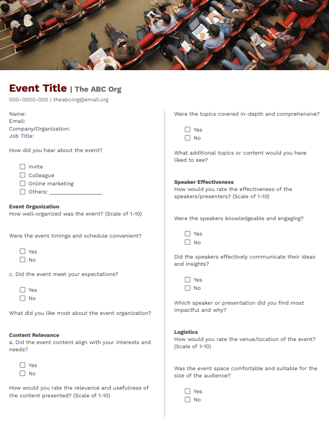 Preview of event evaluation questionnaire
