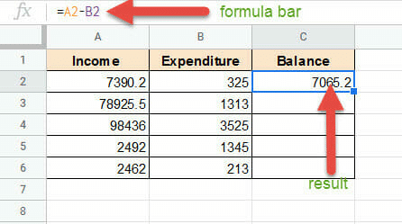 Subtract in Google Sheets using operator