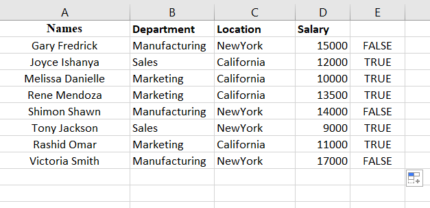 Entered data in Excel after using "does not equal" 