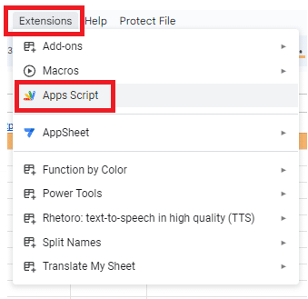 Go to the Extensions menu, and click on Apps script.