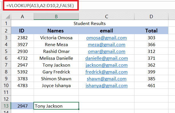 Enter the range lookup value, and FALSE finds exact matches. 