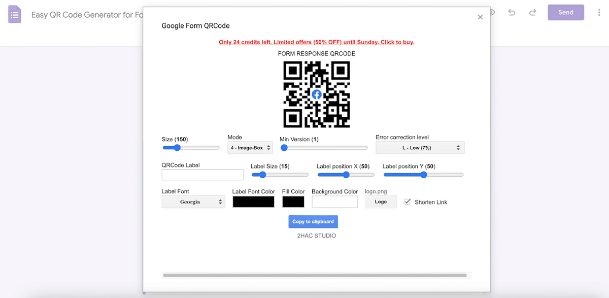 QR code screenshot google Forms add-ons