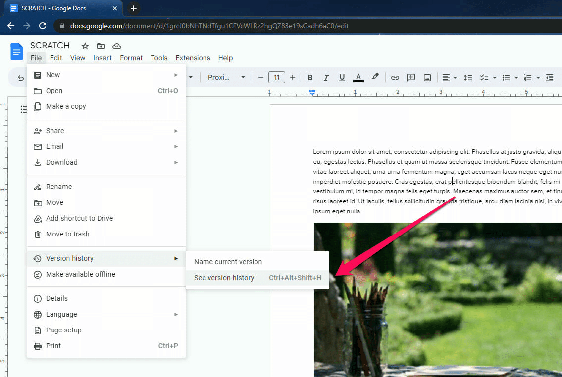 How to open version history in Google Docs