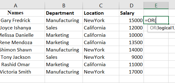 Equals sign with OR in Excel