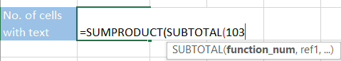 Add the function number 103 used for counting non-blank cells.