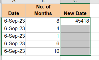 Select the cells for the new dates.