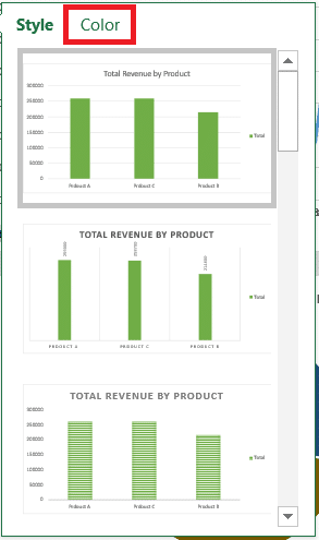 Color tab for chart editor