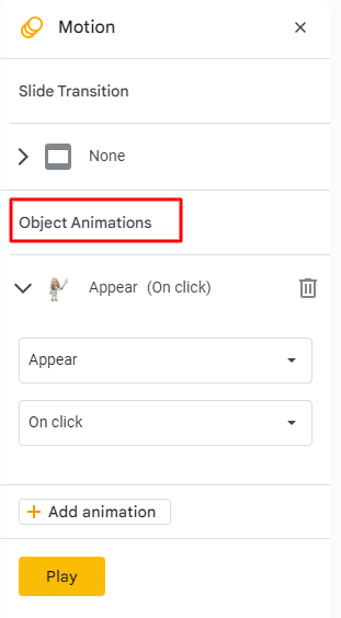 How to set an image's animations on Google Slides