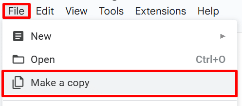 Where to find the "Make a copy" option in Google Docs