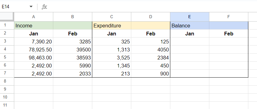 How to subtract matrices in Google Sheets.