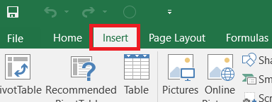 Bullet points in Excel—Excel ribbon, go to the Insert tab