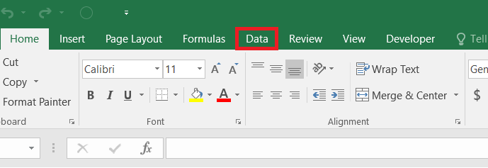  Data tab located at the Excel ribbon 