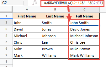 Using Google Sheets Array Formulas to Concatenate Text