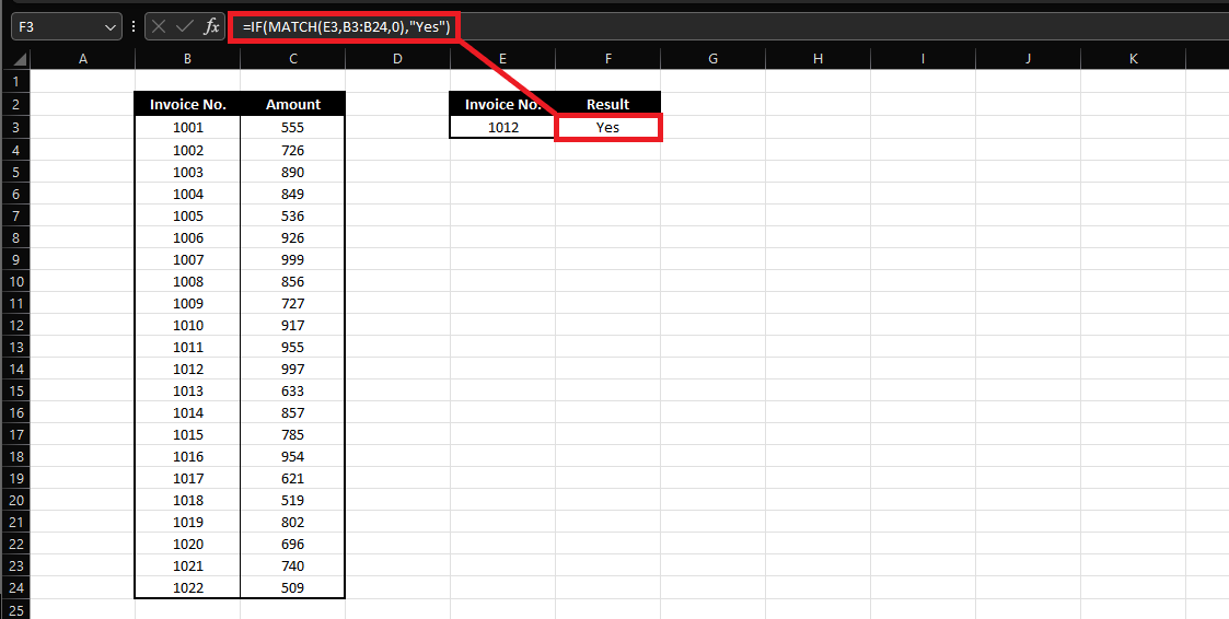 How to check if a value exists in a range in Excel.