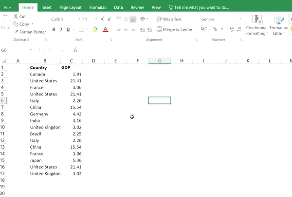 GIF showing how to freeze the top two rows in Excel.