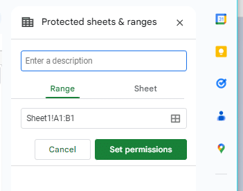 Go to Add a sheet or range, and fill the Enter a description section.