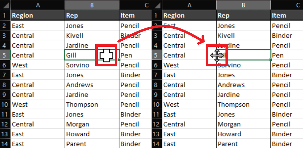 How to swap cells in Excel—moving the cell B5