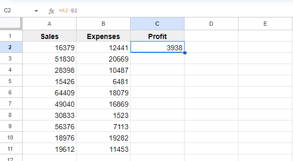 Google Sheets apply formula to entire column—Excel spreadsheet example 