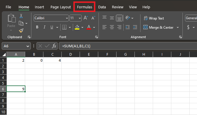 Open the formulas menu again