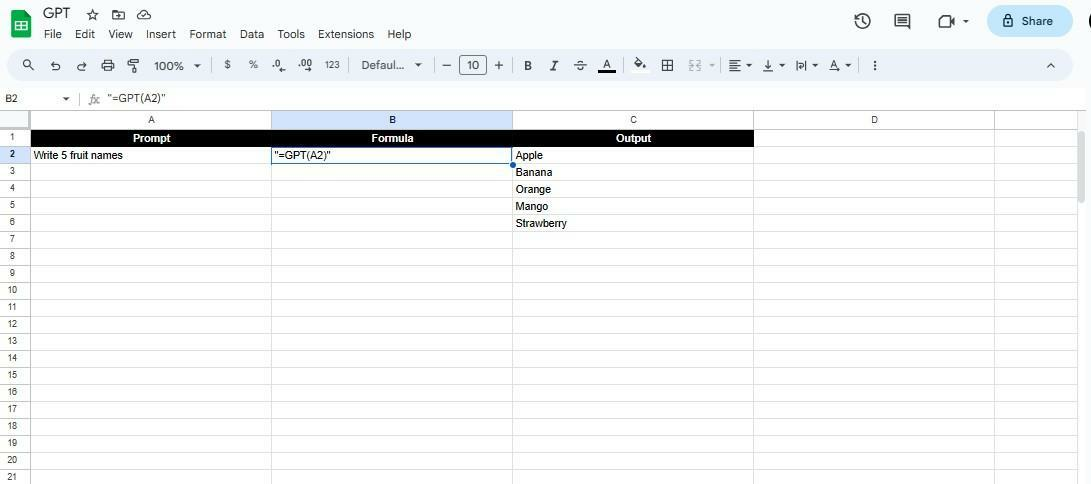 ChatGPT formula to turn a question into a prompt. 