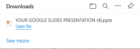 Google Slides download in browser's downloads tab