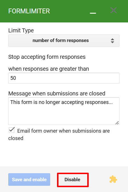 Disabling form limits in formLimiter