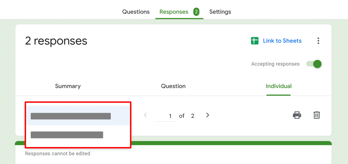 Navigating individual form responses using email addresses