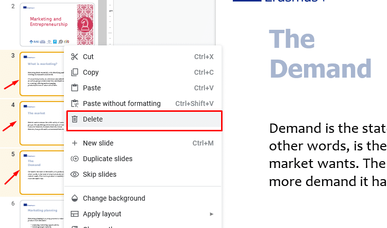 Delete multiple slides on Google Slides