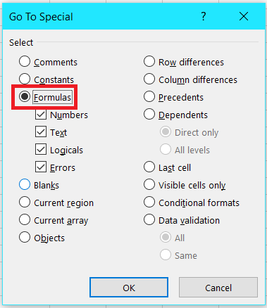 Select formulas