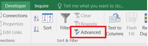 Click on Advanced in Excel Sort & Filter section 