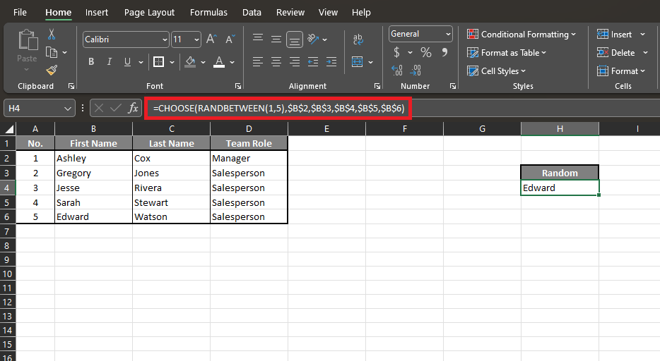 Combining the CHOOSE and RANDBETWEEN formulas in Excel. 