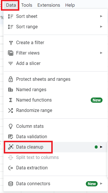 Go to the Data option in the menu, then click Data cleanup