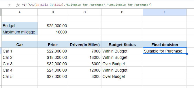 Example spreadsheet