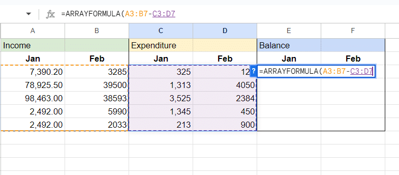 Example with multiple cells and the Array formula. 