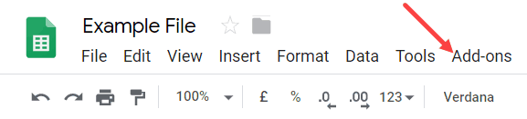 Click on Add-on in the menu in Google Sheets