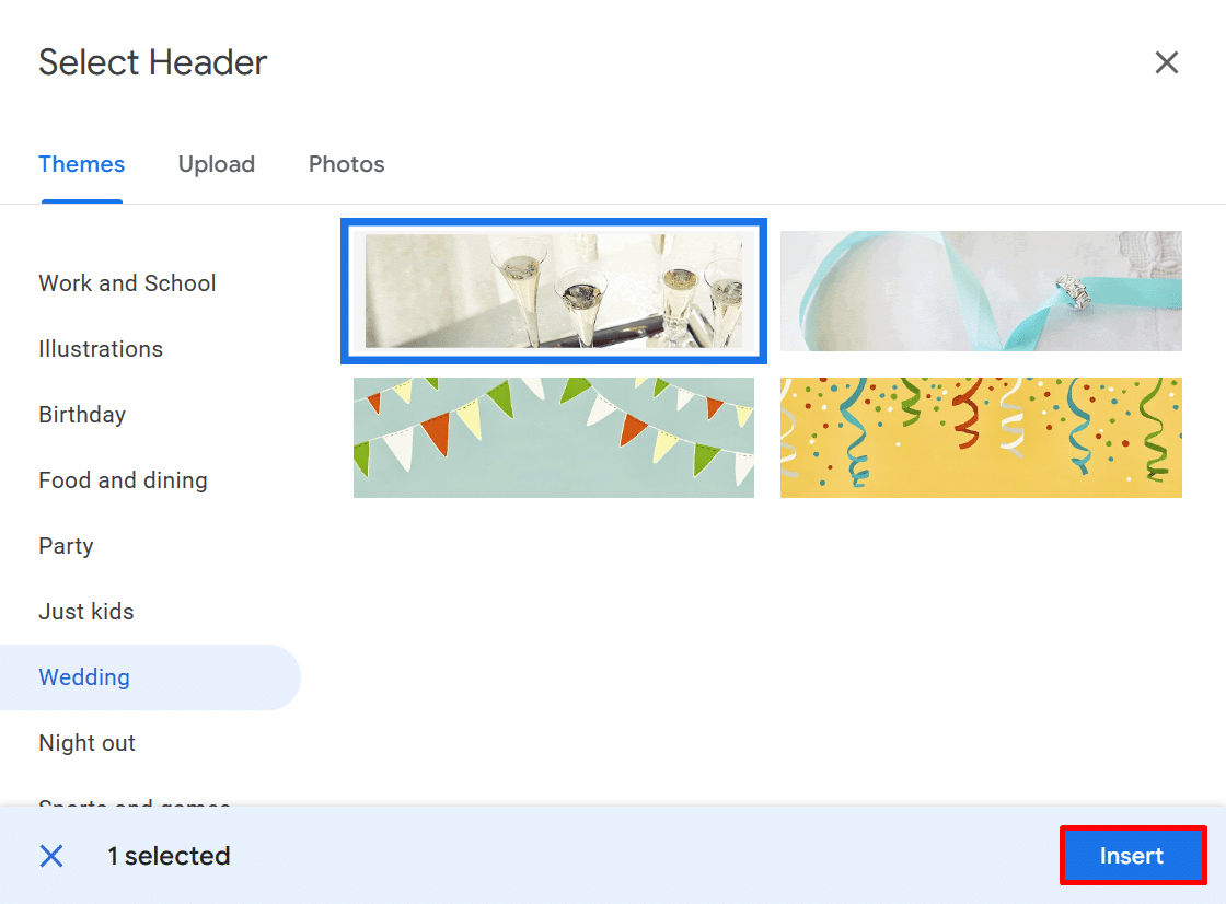 Selecting a header image in Google Forms