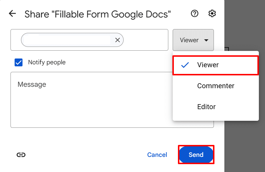 How to set access to Viewer in Google Docs