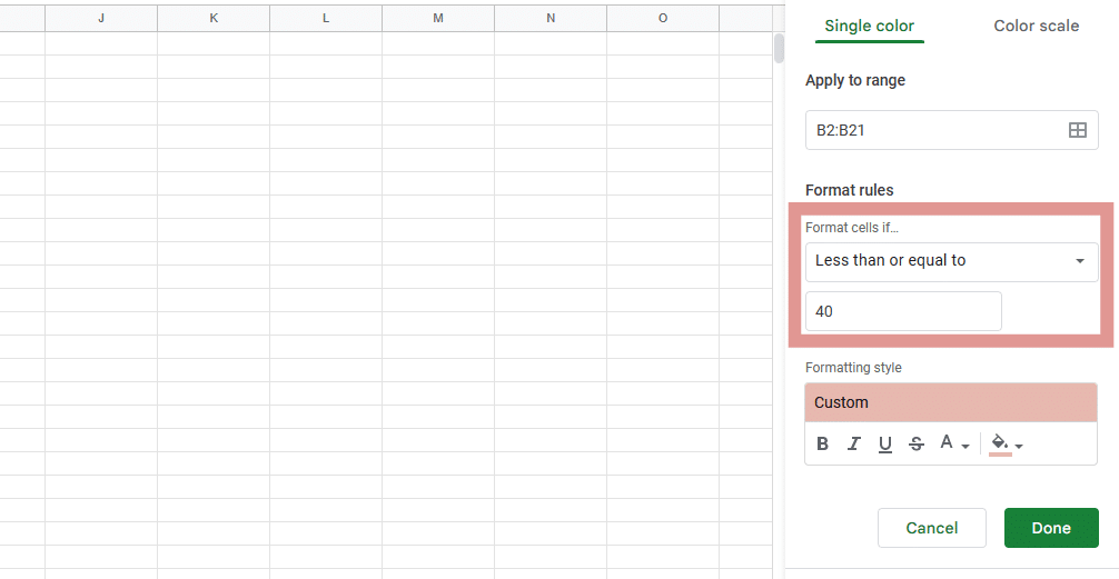 Format cells if less than or equal to