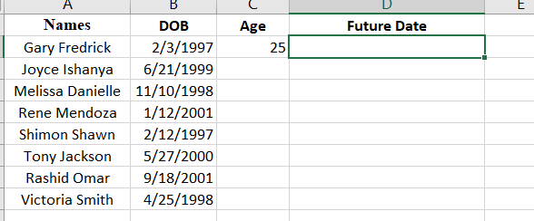 The sample date to show how to figure the future date for an age