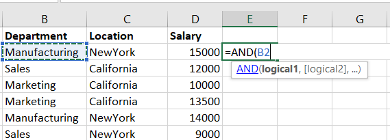 Selecting the first condition with AND in Excel