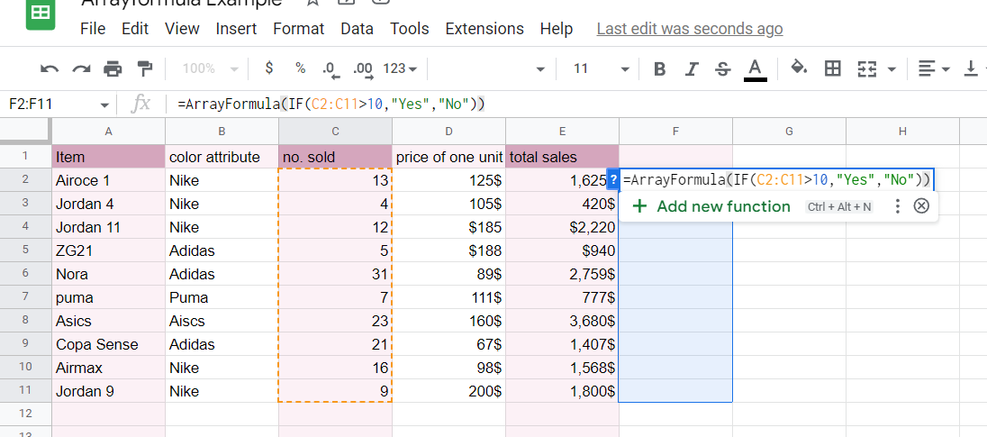 ARRAYFORMULA in Google Sheets with an IF function