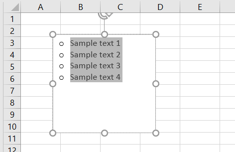 The bullet points will be displayed within the text box on the Excel worksheet.