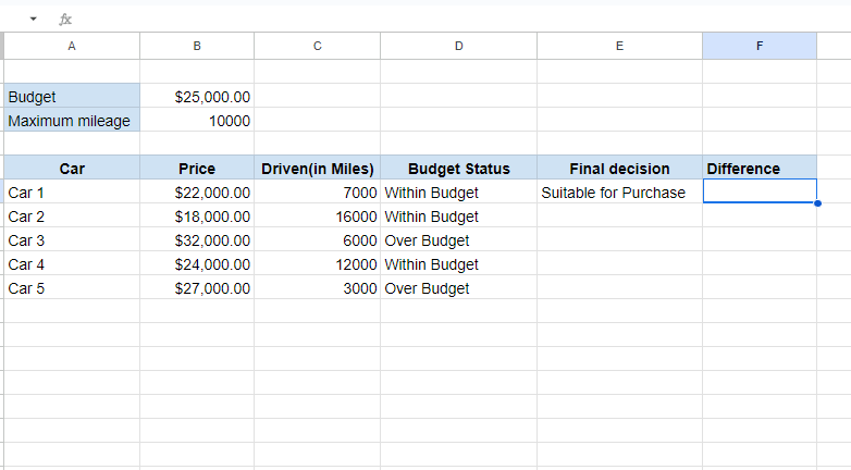 example spreadsheet