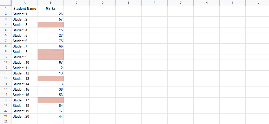 Highlighted blank cells using conditional formatting