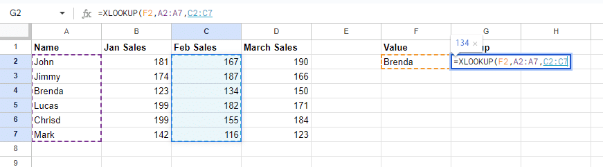 Add a comma and select the column to return the value from.