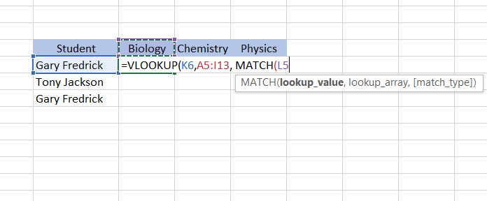 Select the header row as the search value.