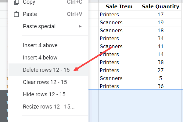 Delete all empty rows after sorting