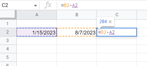 How to subtract dates in Google Sheets.