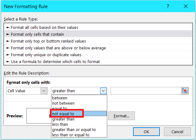 Adding a new formatting rule in Excel